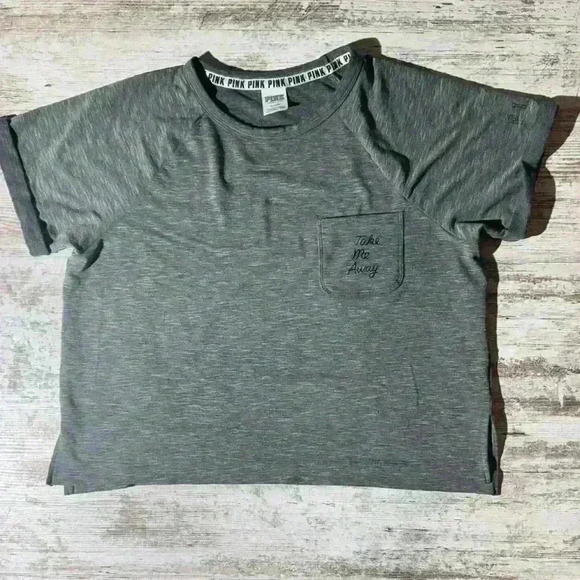 PINK Victoria’s Secret gray T-shirt cropped women’s size‎ Medium - Picture 1 of 6